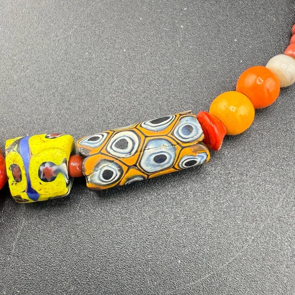 Vintage Beaded Glass Necklace Millefiori Orange Yellow Red‎ 18" READ - Picture 4 of 8